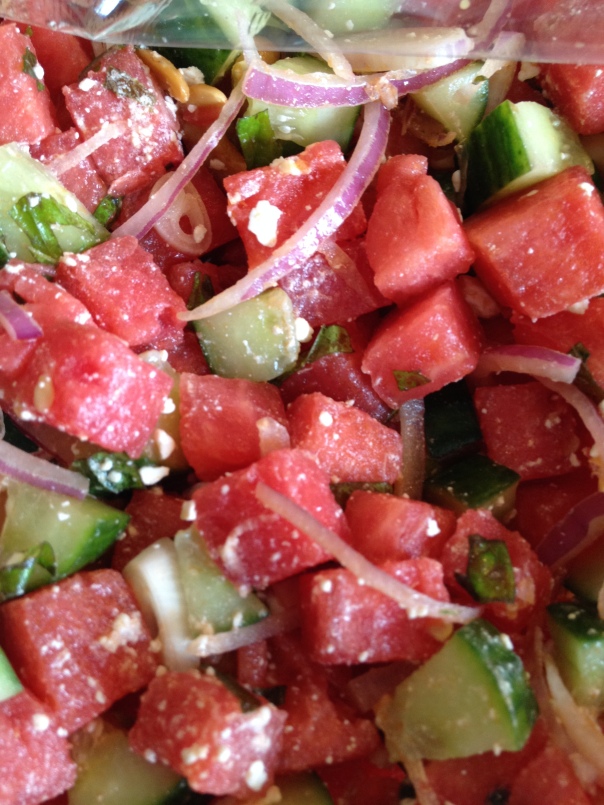 Watermelon-Cucumber salad with mint